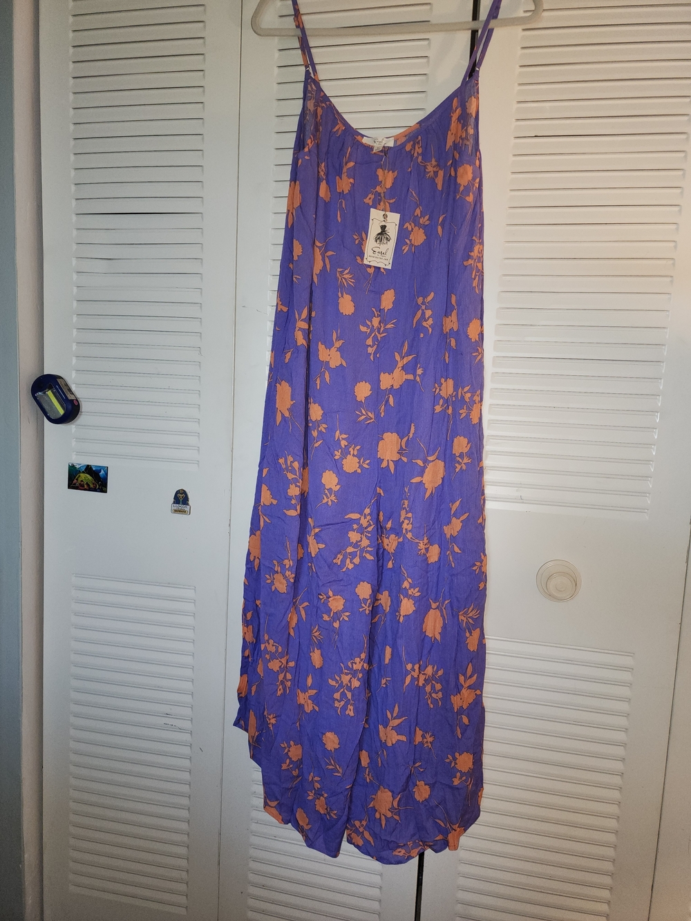 NWT, Easel Purple Wide-Leg Jumpsuit with Orange Floral Print (M)